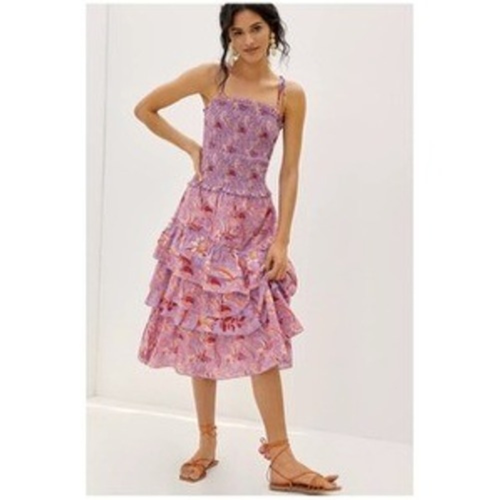 Anthropologie Conditions Apply Nori Tiered Midi Skirt Purple Floral XS